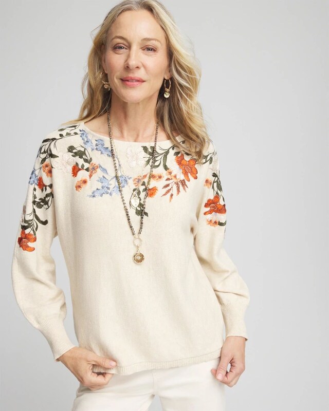 Embroidered Dolman Pullover Sweater - image 1